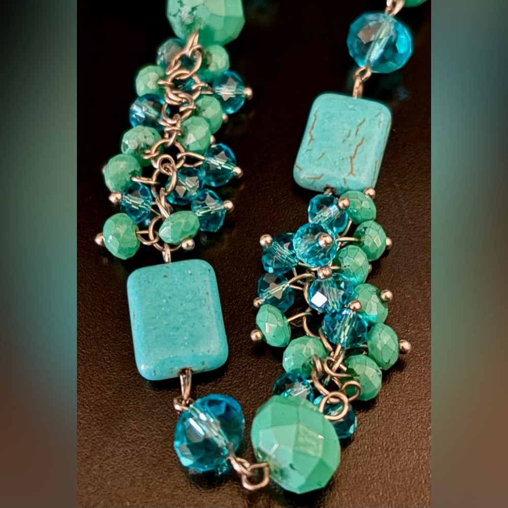 Two Piece Turquoise Beaded Necklace & Earring Set - Women's Jewelry - Picture 3 of 8